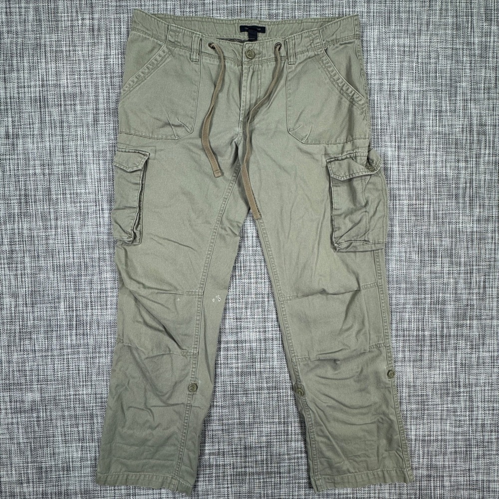 Tommy Hilfiger Womens 12 Olive Green Cargo Pants Roll Tab Drawstring Pockets
